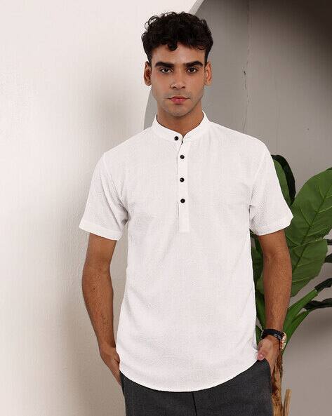 WUXI Men Loose Fit Mandarin-Neck Shirt