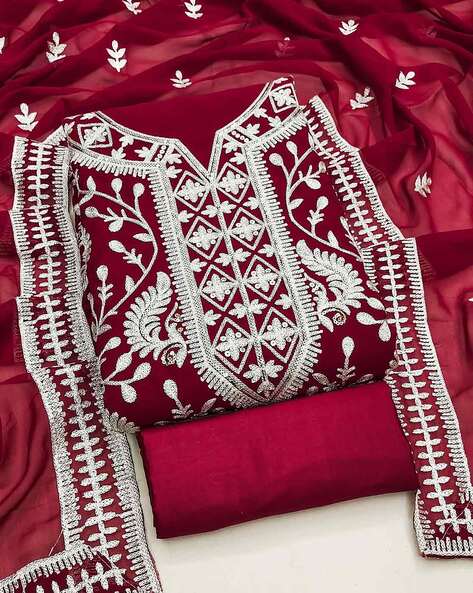 Embroidered Unstitched Dress Material Price in India