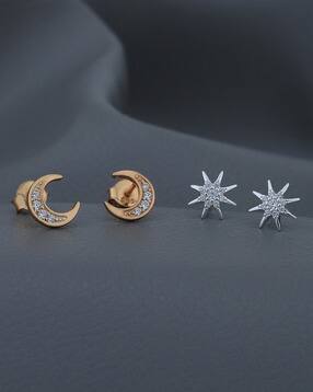 Women Pack of 2 Sterling Silver Stone-Studded Stud Earrings-image-44
