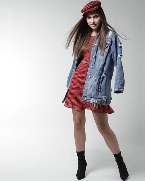 Red Polka Denim Polka Dot Dress Clearance Polka Dot Dress With