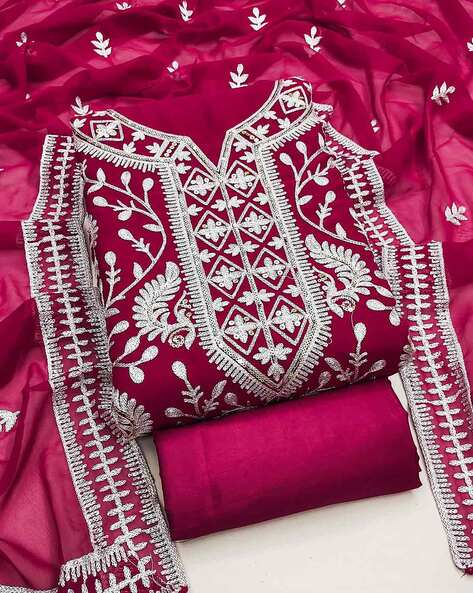 Embroidered Unstitched Dress Material Price in India