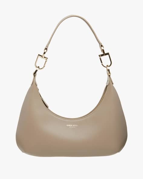 Ga Metallic Logo Leather Hobo Bag