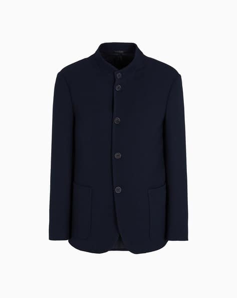 Buy GIORGIO ARMANI Single-Breasted Wool Regular Fit Jacket | Blue
