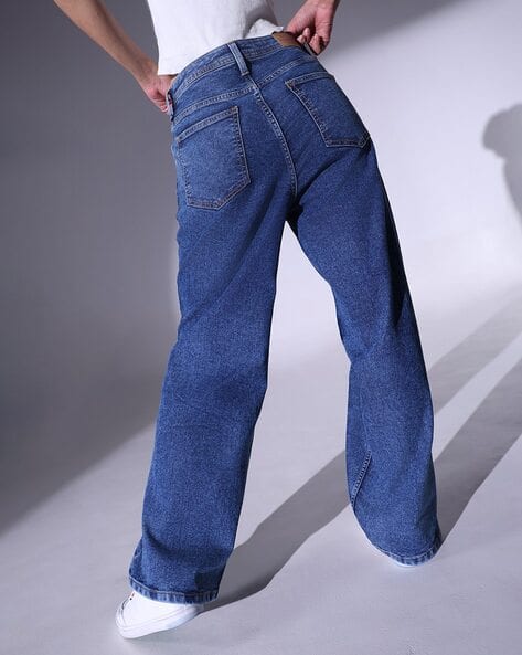 Women Lightly Washed High-Rise Baggy Clean Jeans