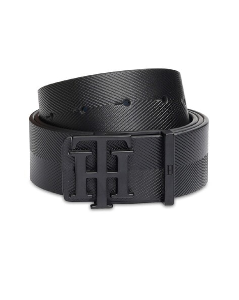 Leather Reversible Belt with Logo-Buckle Closure