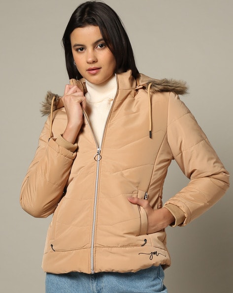 Quilted Zip-Front Jacket with Fur-Lined Hood