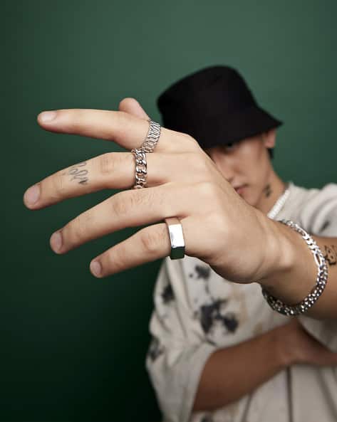 Grunge Men Rings Aesthetic Men Plain Jane Hexagonal Ring - Main Image
