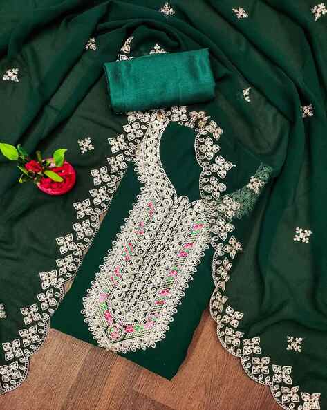 Women Embroidered 3-Piece Dress Material Price in India