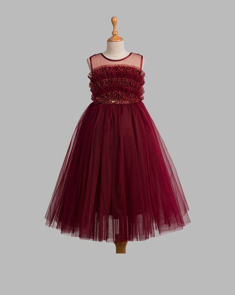 princess polly baby blue dress Toddler And Baby Girl Red Girls Burgundy Tulle Gown – Puff Sleeve High-Low  Dress main image 1