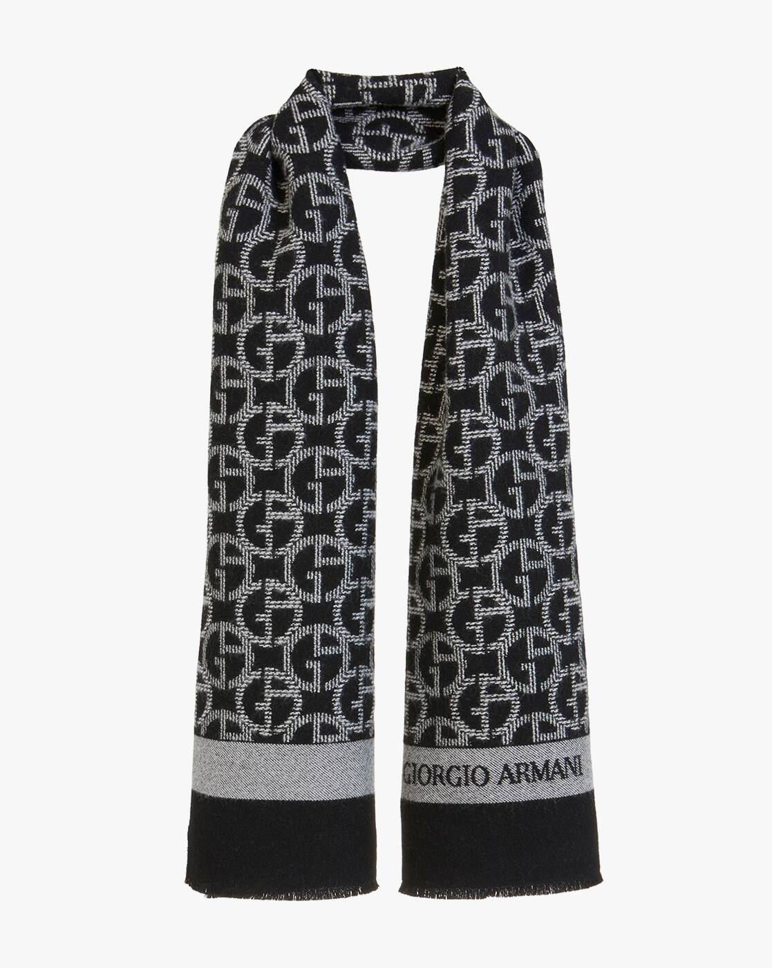 Buy GIORGIO ARMANI Wool All-Over Logo Scarf | Black & Grey Color