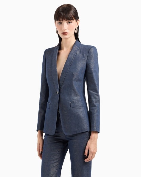 Buy GIORGIO ARMANI Regular Fit Single-Breasted Blazer Grey Color