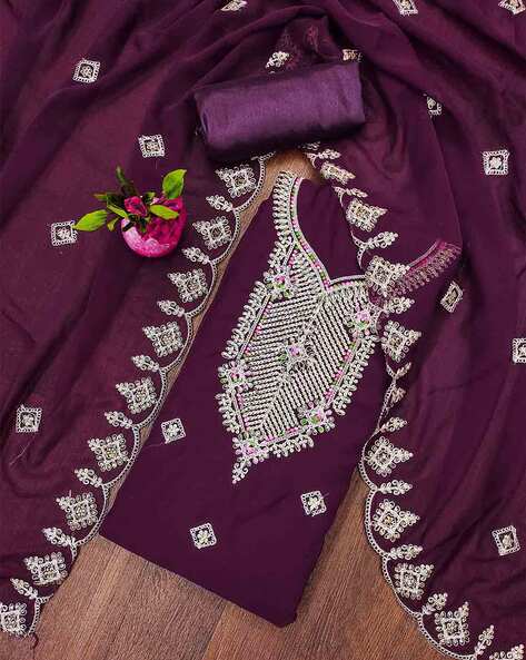 Women Embroidered 3-Piece Dress Material Price in India