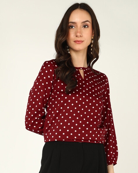 Maroon polka dot top on sale