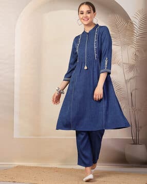 nayam by lakshita Women Embroidered A-Line Kurta with Pants-picture-46