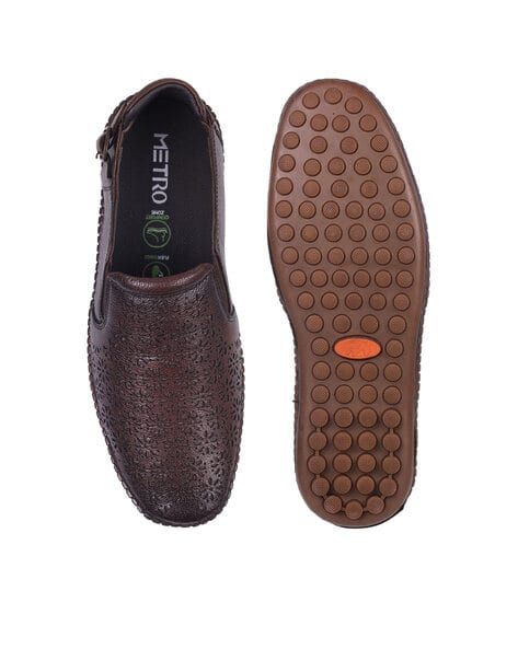 Men Floral Pattern Genuine Leather Slip-On Shoes