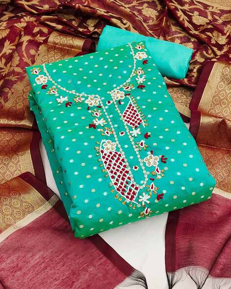 Women Embroidered Unstitched Dress Material Price in India