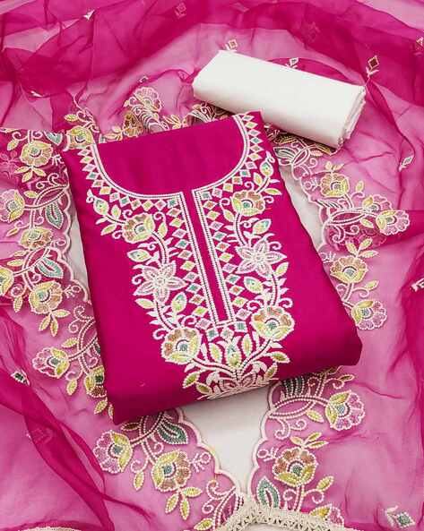 Women Embroidered Unstitched Dress Material Price in India