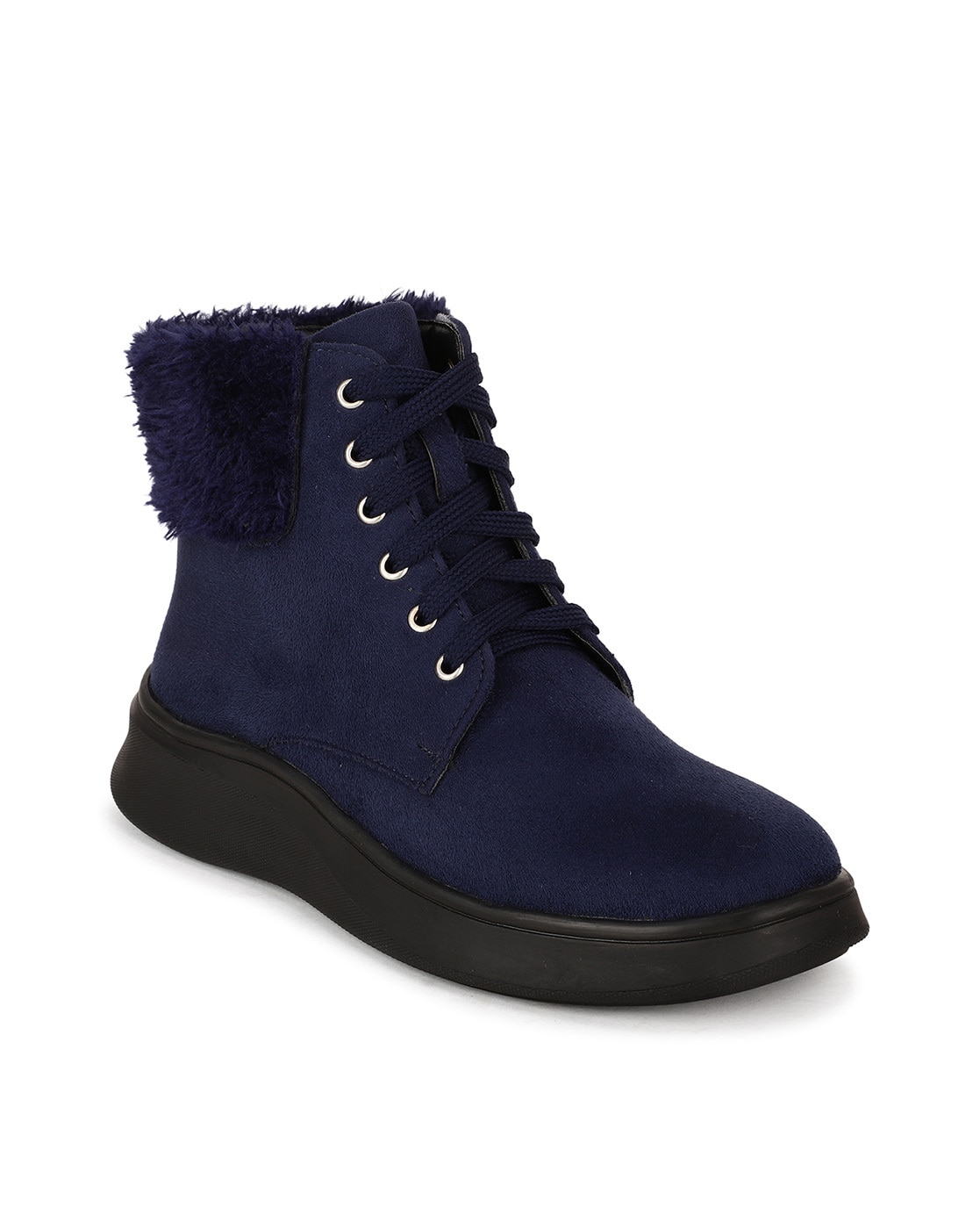 Navy fashion blue fur boots