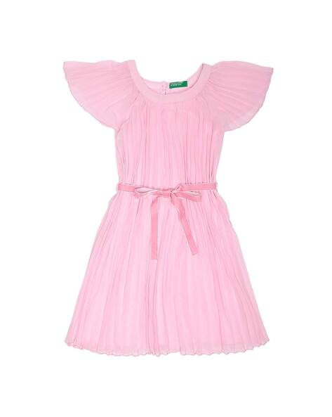 Round-Neck Fit Flare Dress with Belt