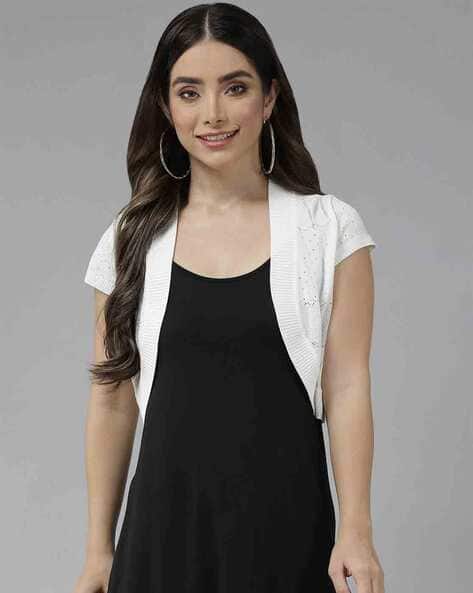 Dress White Shrugs For Ladies Women Off-White Front Open Long Shrug