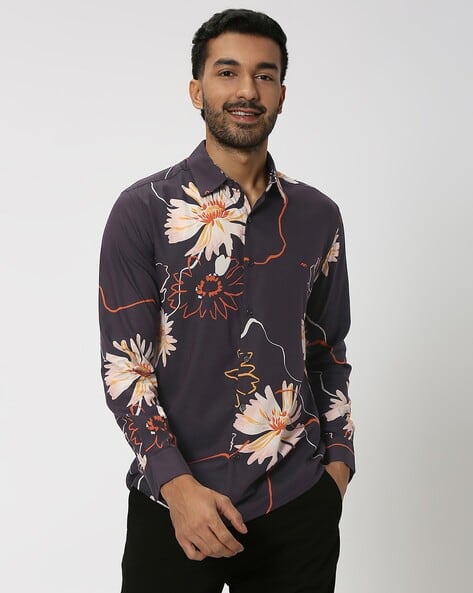 MUFTI Men Floral Print Slim Fit Cotton Shirt