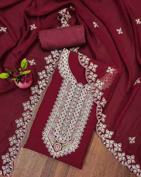 Women Embroidered 3-Piece Dress Material Price in India