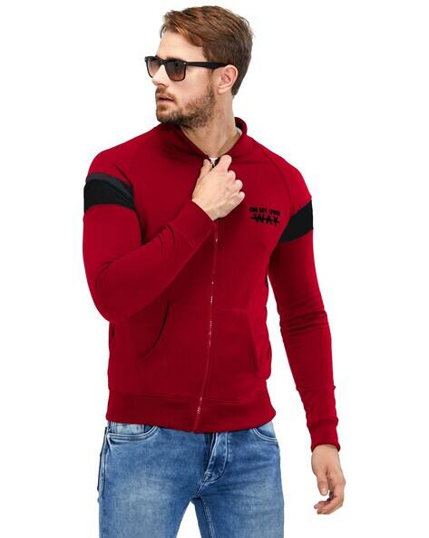 MANIAC Men Slim Fit Zip-Front Jacket with Split-Kangaroo Pocket