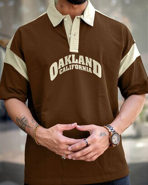 Men Typographic Print Oversized Polo T-Shirt