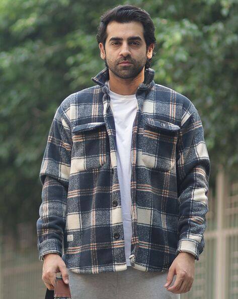 MANIAC Men Checked Oversized Fit Bomber Jacket