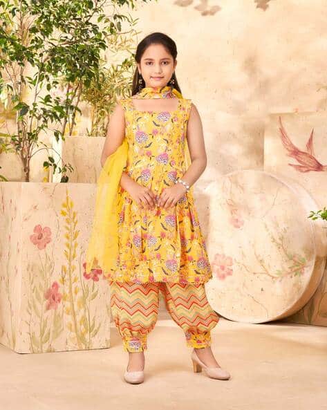 Girls Floral Print 3-Piece Kurta Set