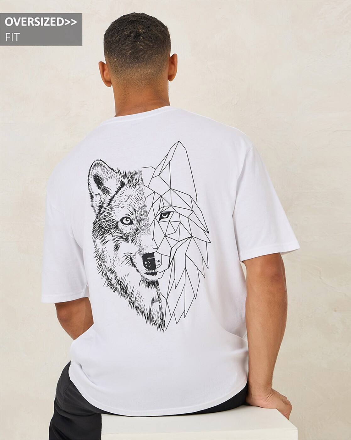 Buy Styli Men Wolf Graphic Print Oversi Online | Ajio.com