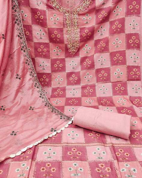 Women Embroidered Unstitched Dress Material Price in India