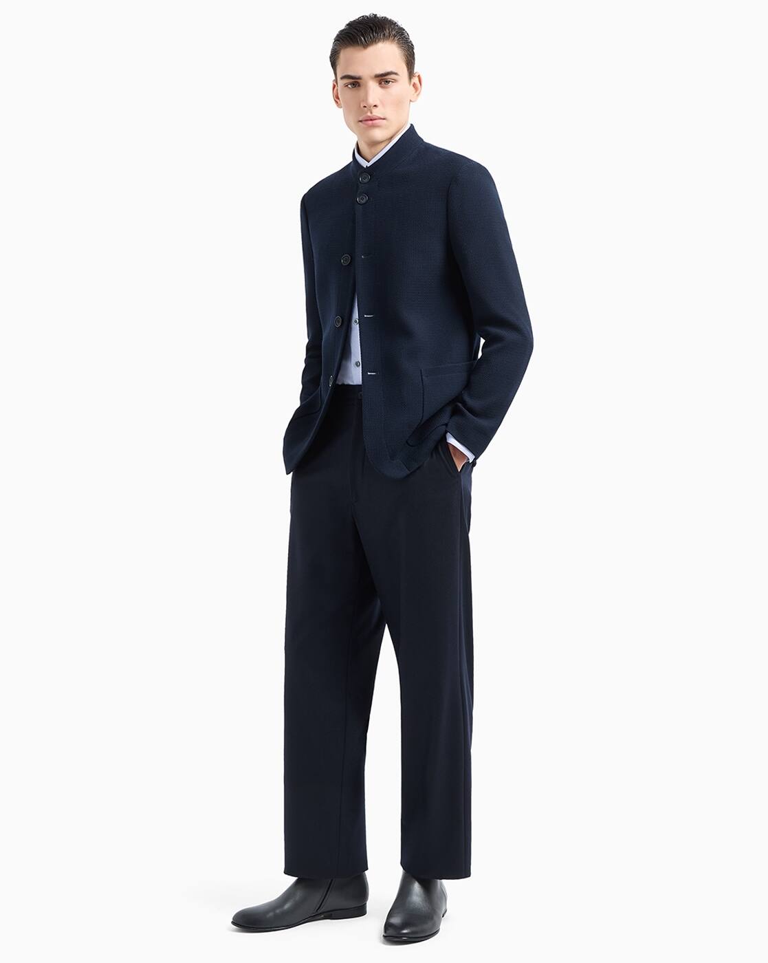 Buy GIORGIO ARMANI Single-Breasted Wool Regular Fit Jacket | Blue