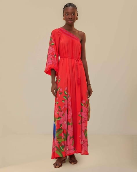Buy FARM RIO Summer Foliage Scarf Maxi Dress Red Color Women
