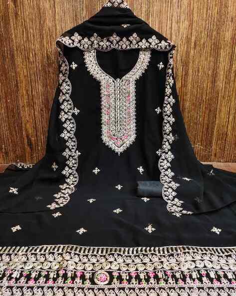 Women Embroidered Unstitched Dress Material Price in India