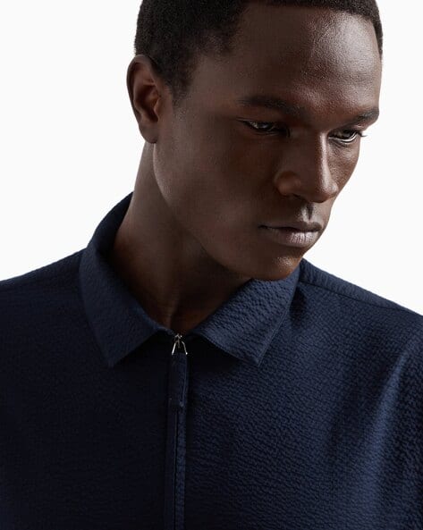 Buy GIORGIO ARMANI Stone Finish Regular Fit Shirt | Navy Blue
