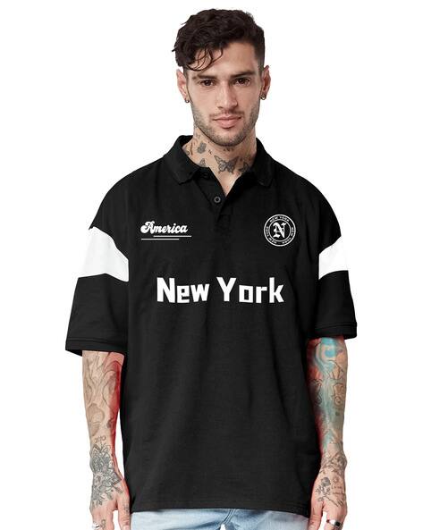 JUMP CUTS Typographic Print Polo T-Shirt