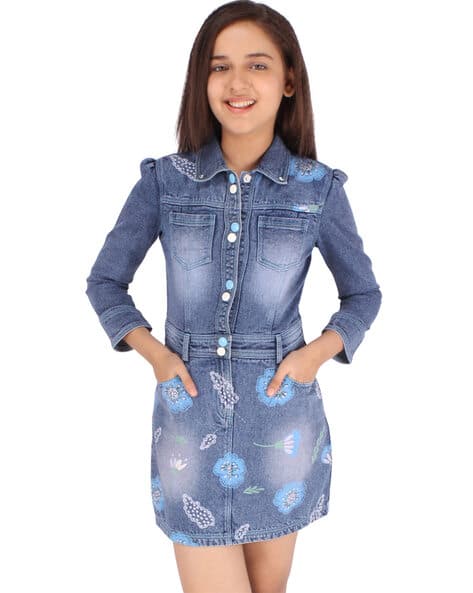 Floral Printed Denim Dress