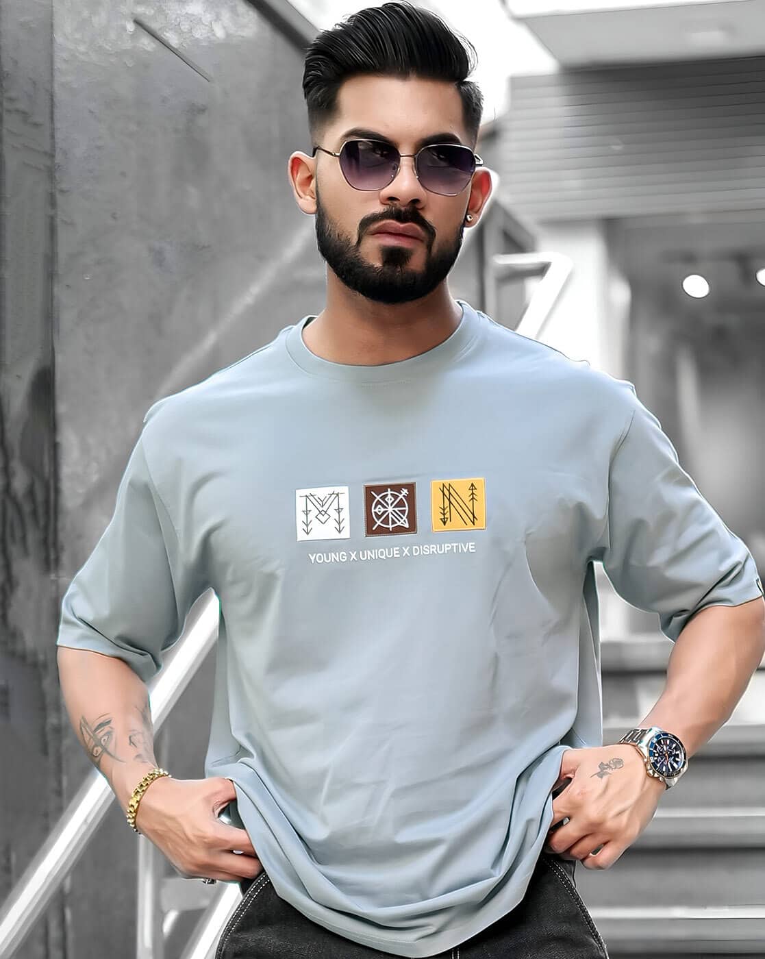 o*4様 ALL THE YOUNG DUDES　Crewneck Tshirt -1117Wx1400H-700015572-grey-