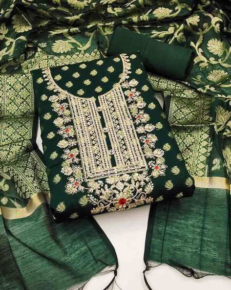 Women Embroidered Unstitched Dress Material Price in India