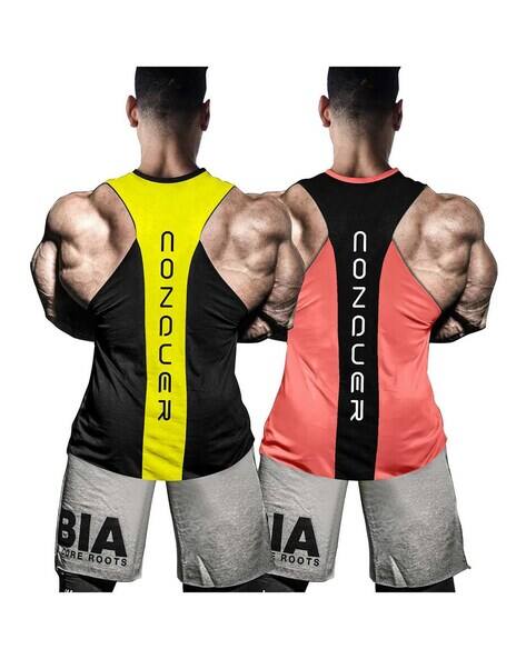 JUMP CUTS Pack of 2 Men Typographic Print Sleeveless Vests