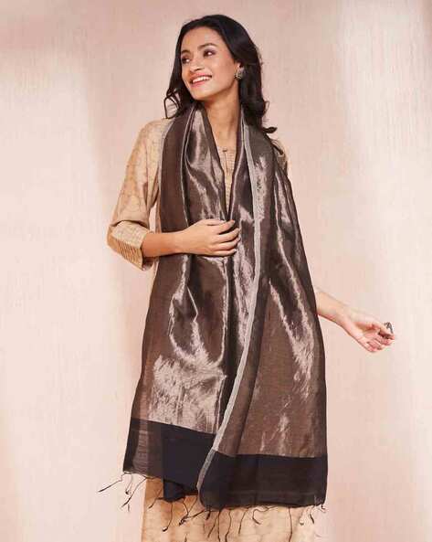 Women Colourblock Stole with Tassels Price in India