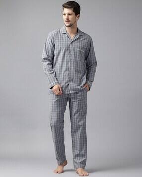 english navy Men Checked Lounge Set wit Insert Pockets-picture-12