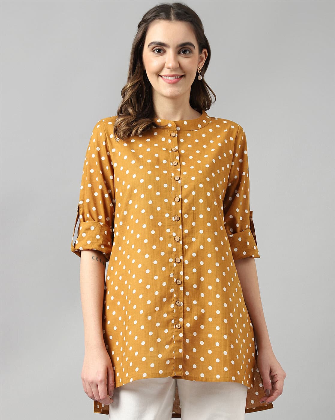 polka dot mustard top