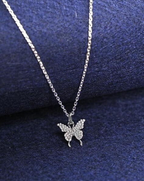 Women Sterling Silver American Diamond-Studded Pendant with Chain