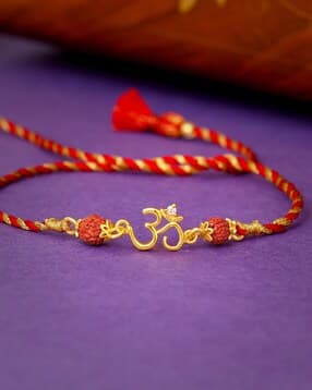 giva Men Sterling Silver Gold-Plated Om Rudraksha Charm Tie-Up Rakhi-picture-34