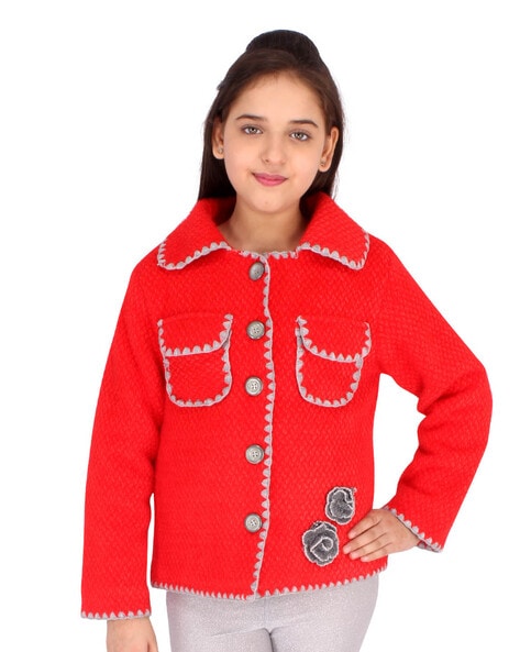 Cutecumber Button-Front Jacket with Applique