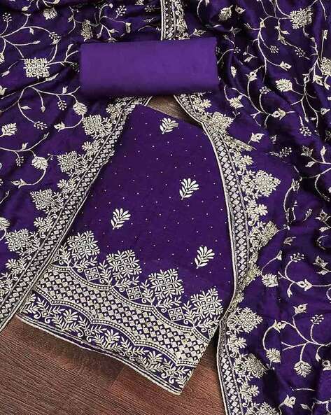 Women Embroidered Unstitched Dress Material Price in India