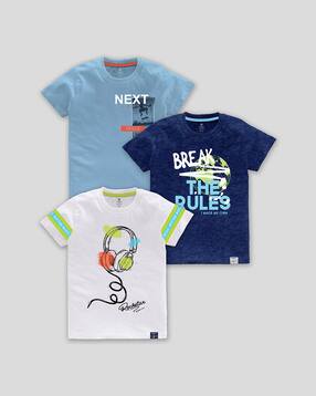 codez Pack of 3 Graphic Print Crew-Neck T-Shirts-picture-38