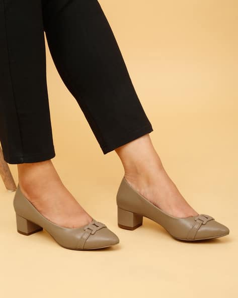 Women Block-Heeled Pumps with Metallic Accent